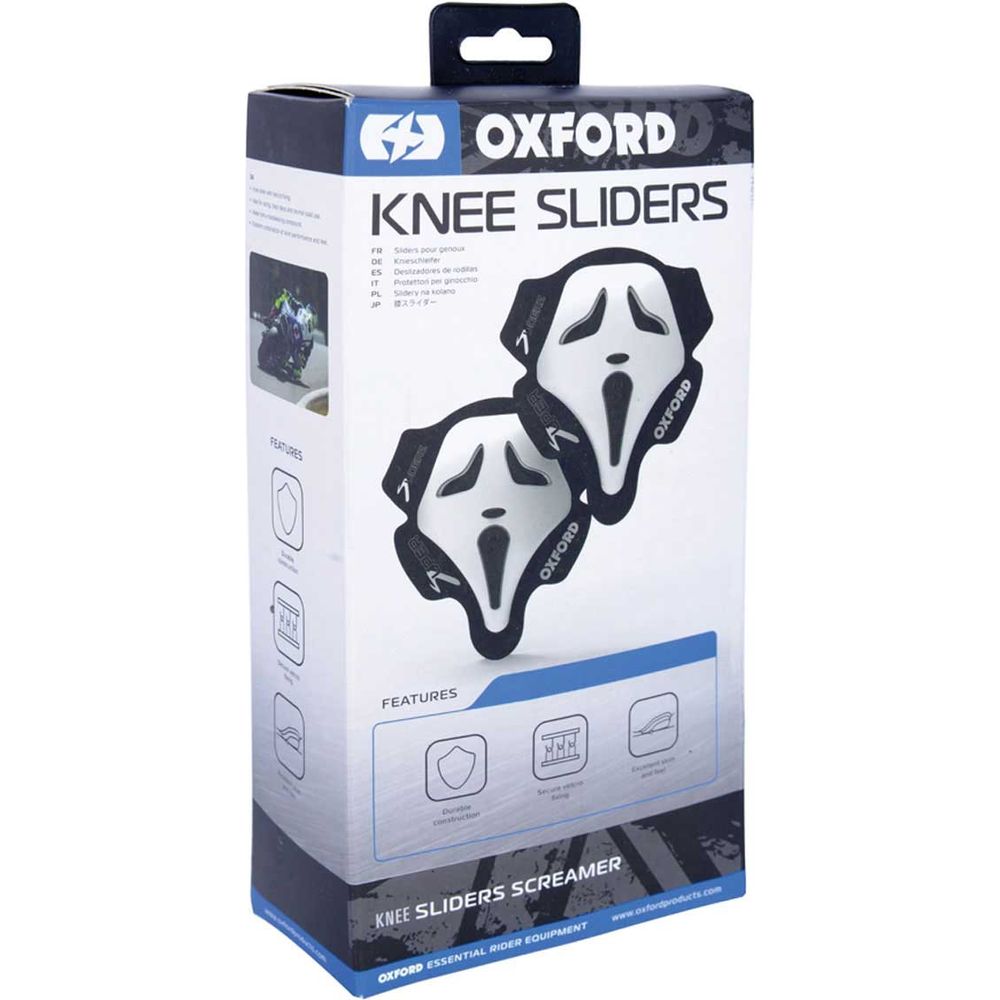 Oxford Screamer Knee Sliders White - FREE UK Shipping, FREE 365 Day Returns | Moto Central