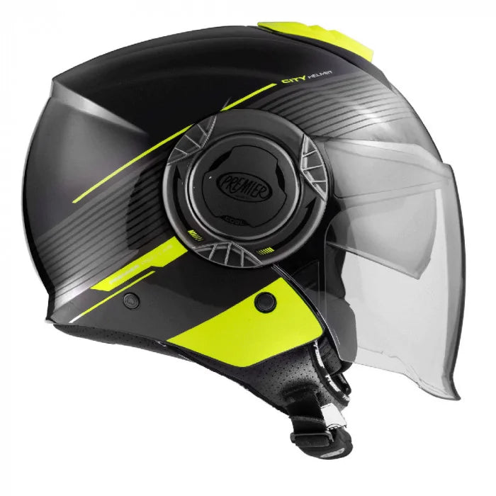 Premier Cool CH Y9 Open Face Helmet Black / Neon  - FREE UK Shipping, FREE 365 Day Returns | Moto Central