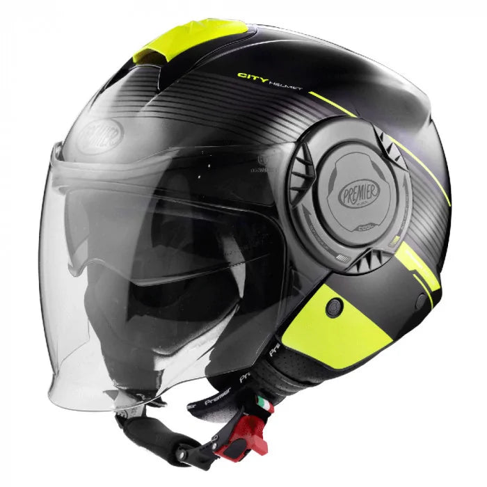 Premier Cool CH Y9 Open Face Helmet Black / Neon  - FREE UK Shipping, FREE 365 Day Returns | Moto Central