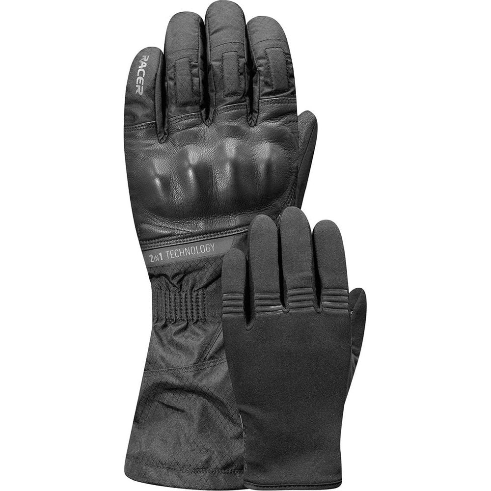 Racer (France) Sibery 2 in 1 Leather / Textile Gloves Black