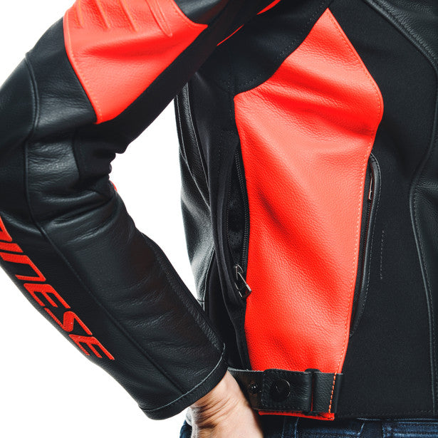 Dainese Racing 4 Ladies Leather Jacket Black / Fluo Red