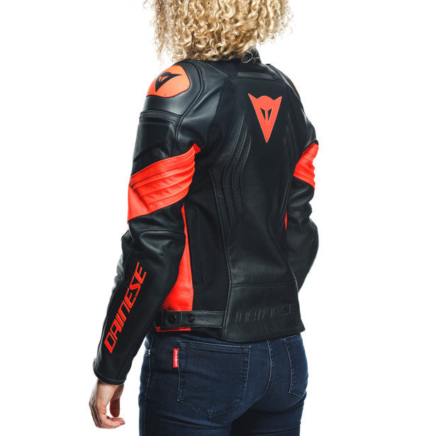 Dainese Racing 4 Ladies Leather Jacket Black / Fluo Red