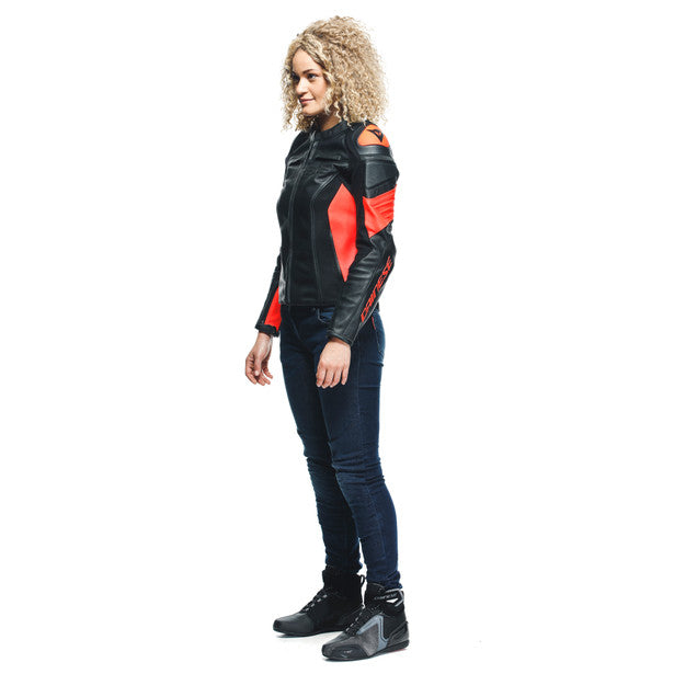 Dainese Racing 4 Ladies Leather Jacket Black / Fluo Red