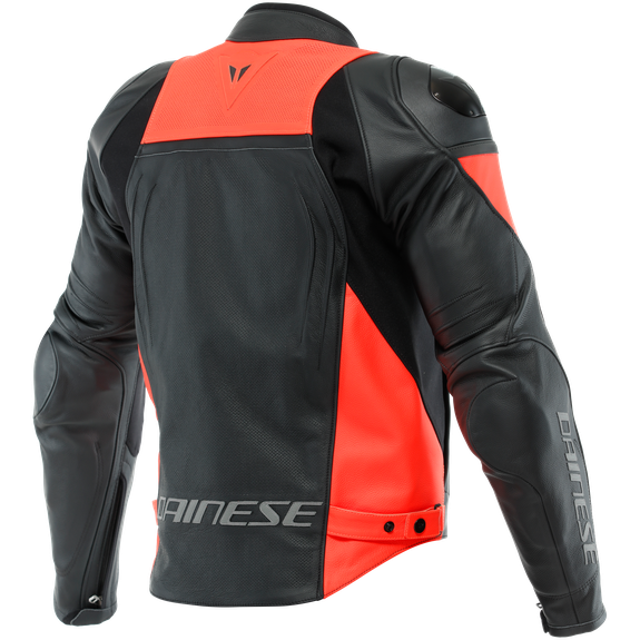 Dainese Racing 4 Perforated Leather Jacket Black / Fluo Red