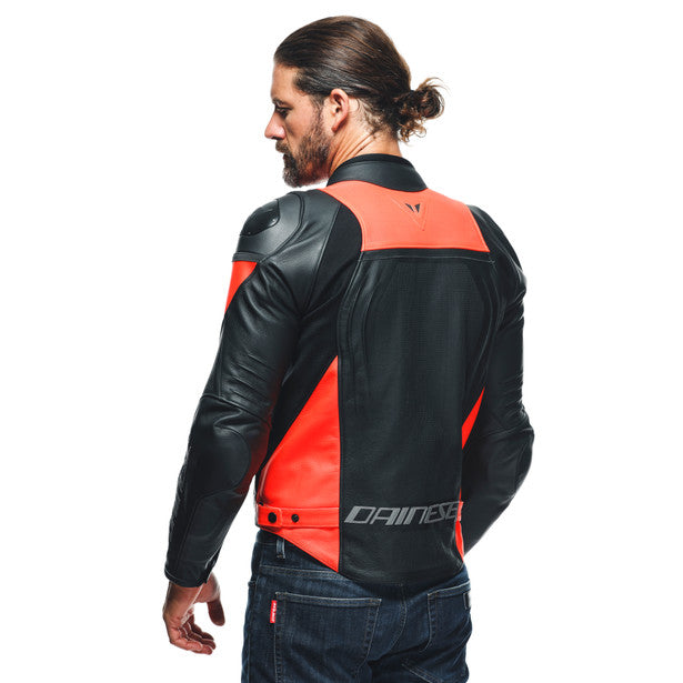 Dainese Racing 4 Perforated Leather Jacket Black / Fluo Red