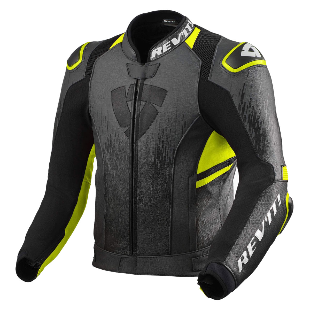 Revit Quantum 2 Leather Jacket Anthracite / Neon Yellow / Black