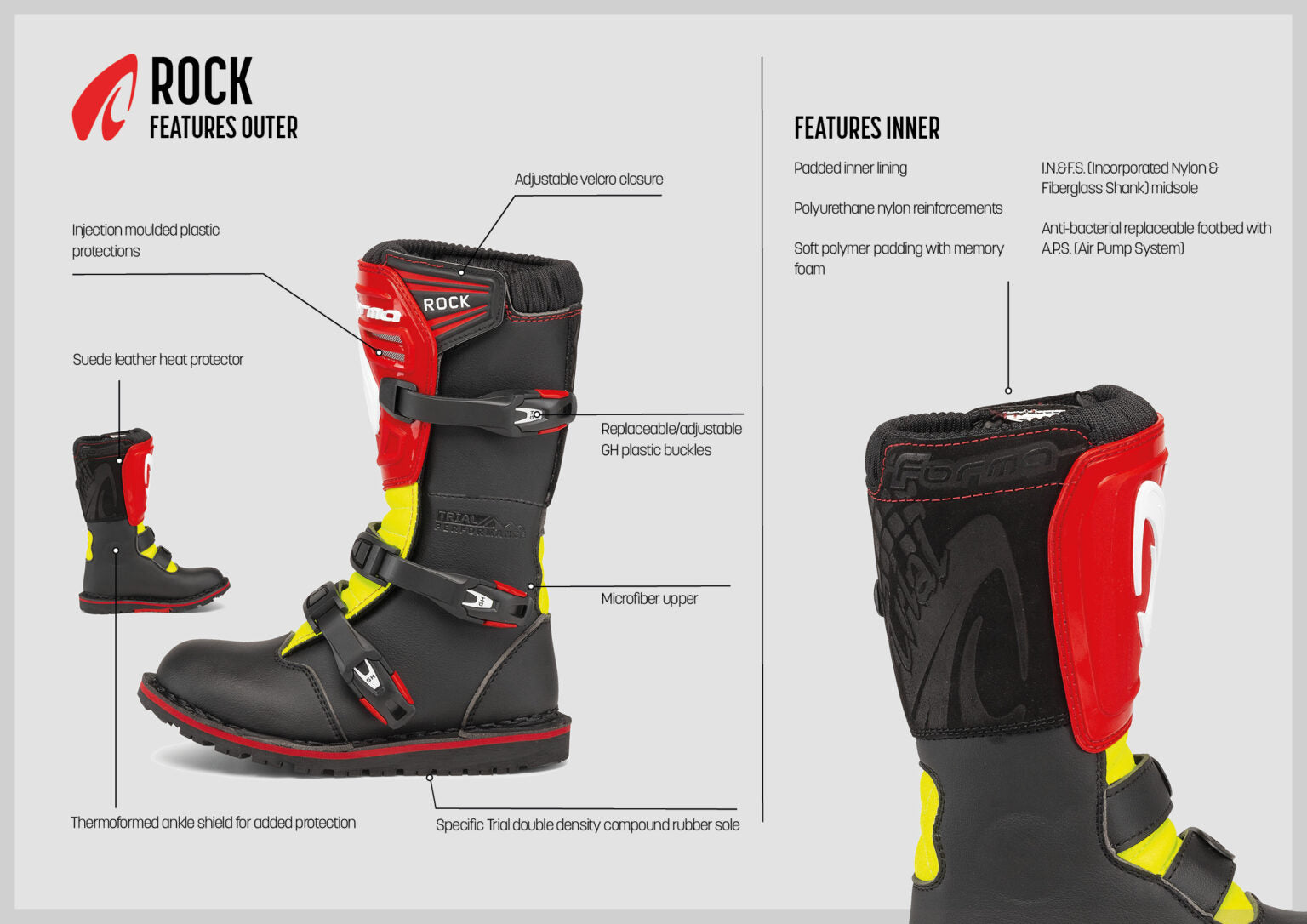 Forma Rock Kids Off-Road Boots Black / Red / Fluo Yellow - FREE UK Shipping, FREE 365 Day Returns | Moto Central