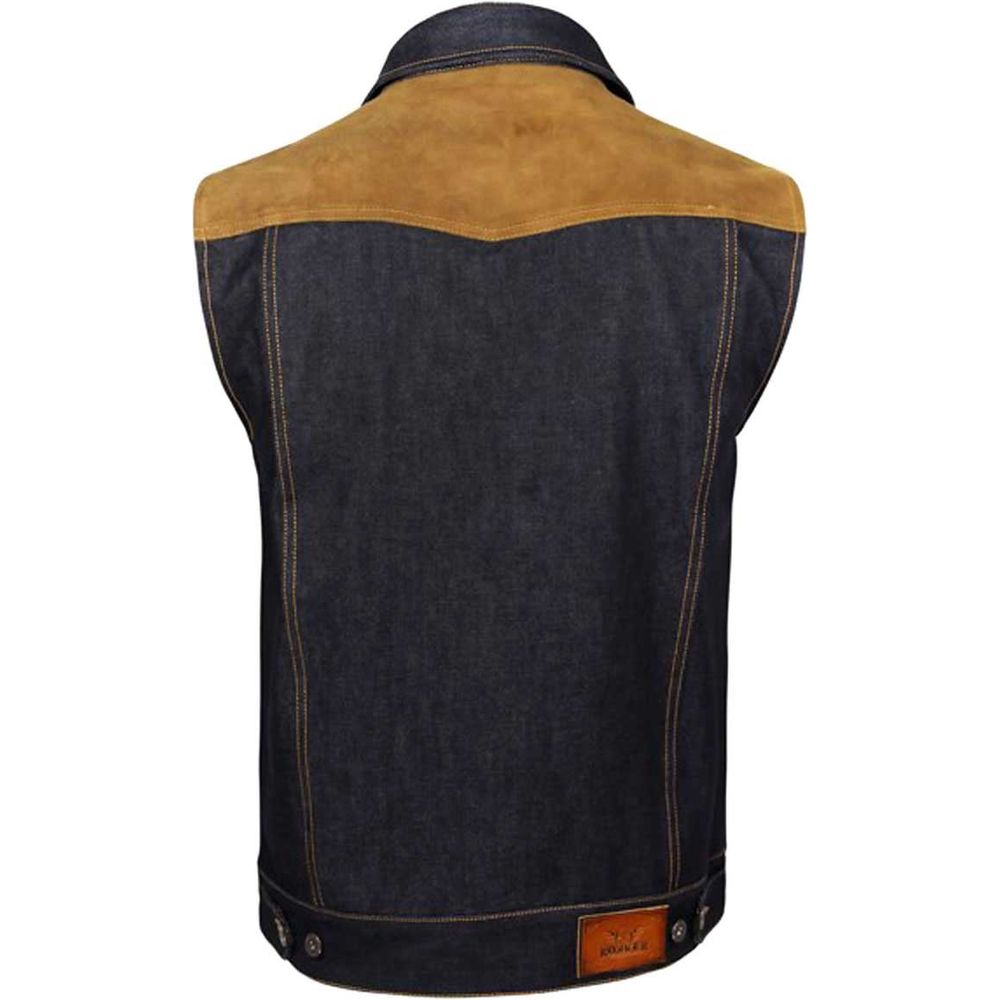 Rokker Mixed Vest Denim Blue / Brown - FREE UK Shipping, FREE 365 Day Returns | Moto Central