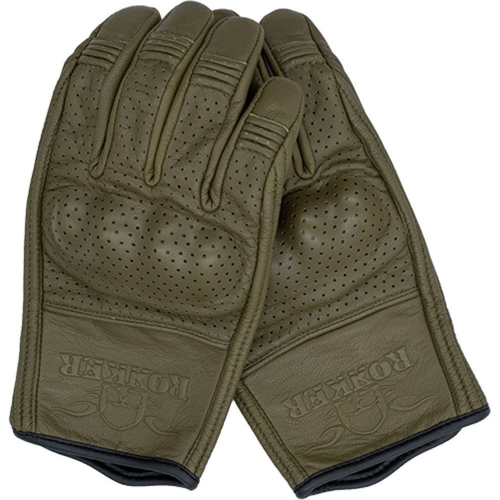 Rokker Tucson Perforated Leather Gloves Olive