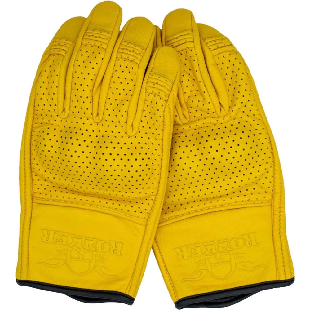 Rokker Tucson Perforated Leather Gloves Natural Yellow