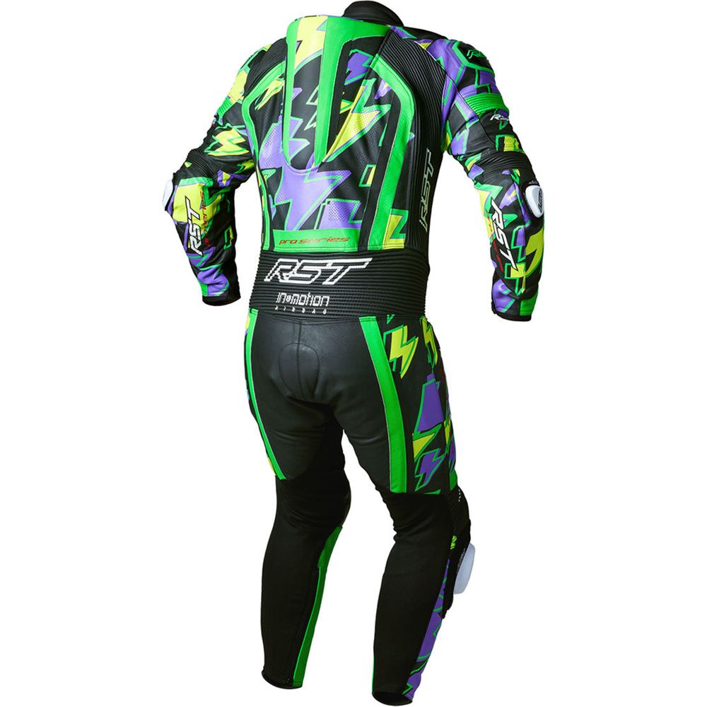 RST Pro Series Evo Airbag CE Leather Suit Neon Green / Purple Bolt