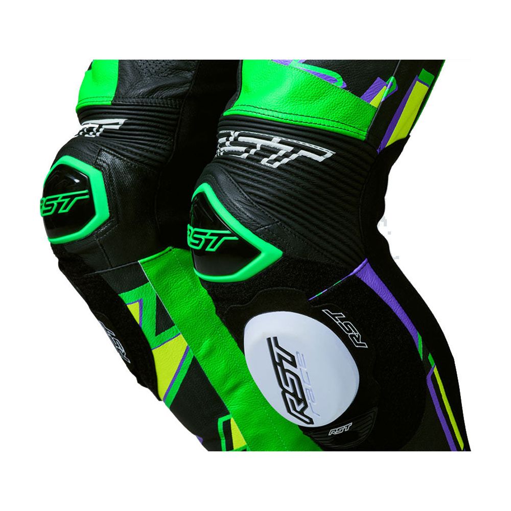 RST Pro Series Evo Airbag CE Leather Suit Neon Green / Purple Bolt