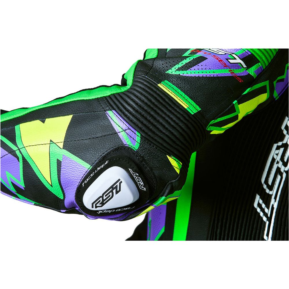 RST Pro Series Evo Airbag CE Leather Suit Neon Green / Purple Bolt