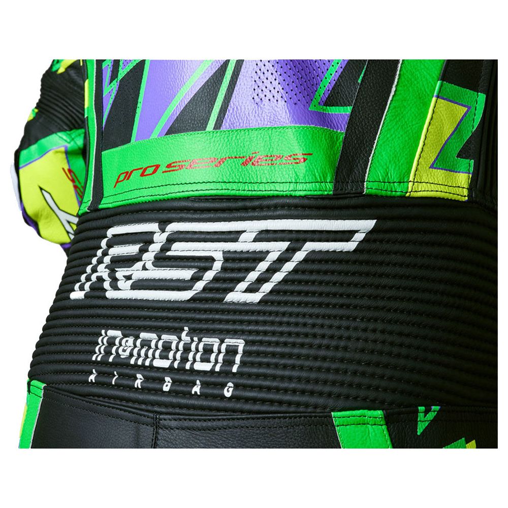 RST Pro Series Evo Airbag CE Leather Suit Neon Green / Purple Bolt