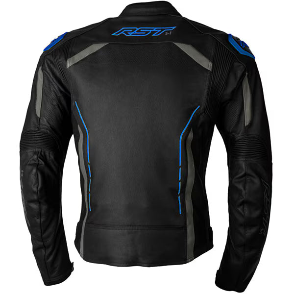 RST S1 CE Leather Jacket Black / Grey / Neon Blue