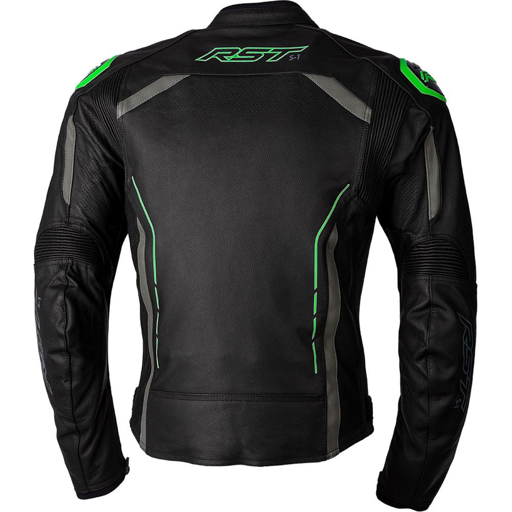 RST S1 CE Leather Jacket Black / Grey / Neon Green