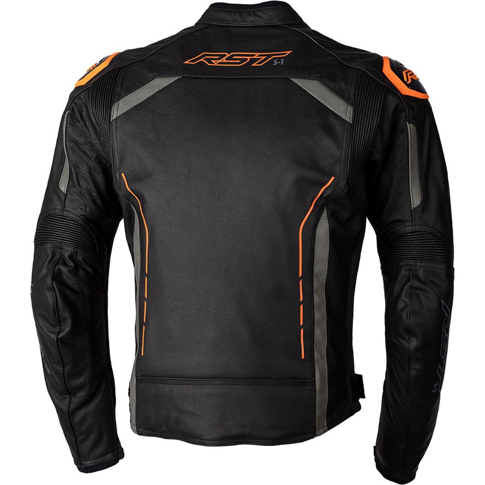 RST S1 CE Leather Jacket Black / Grey / Neon Orange