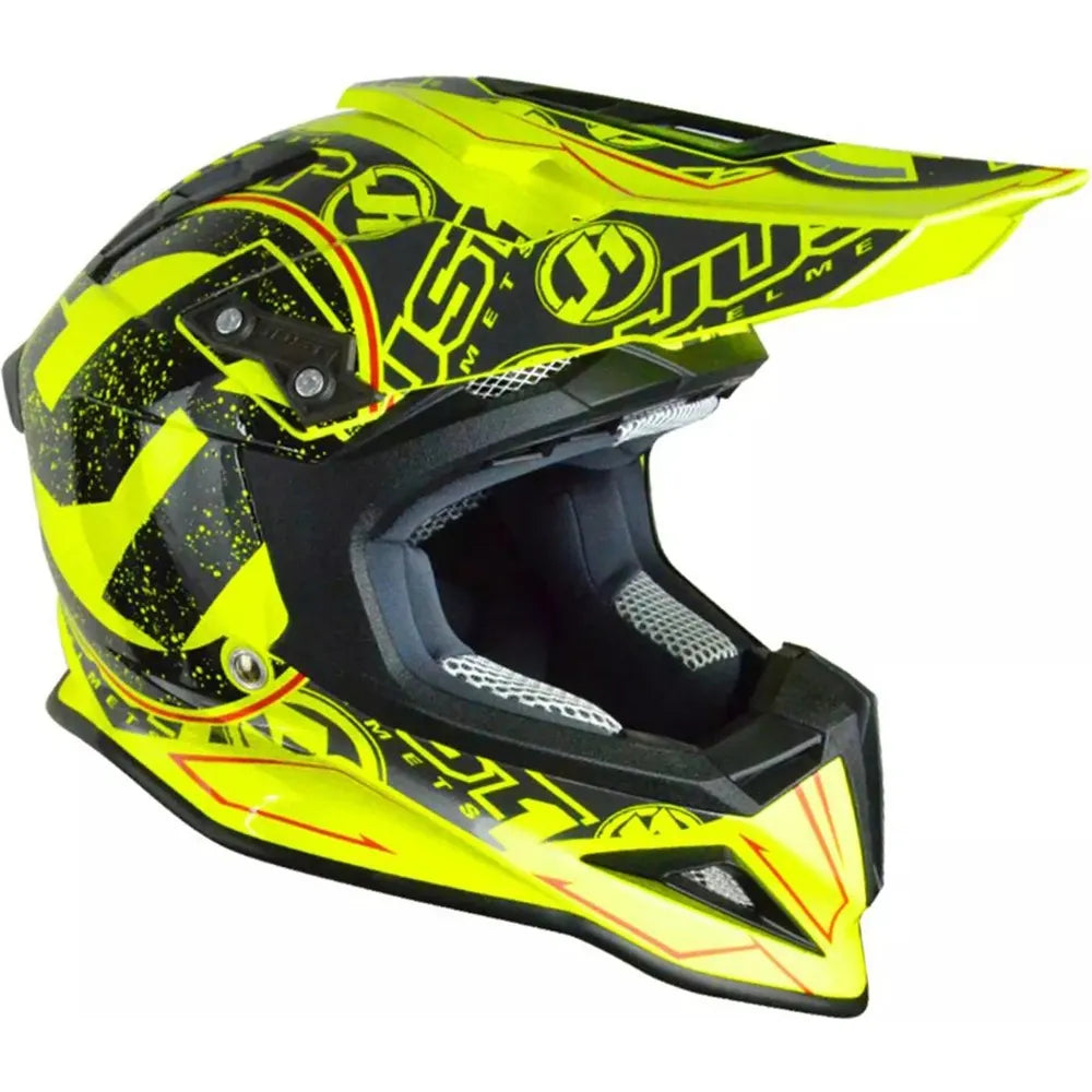 Just1 J12 Carbon MX Helmet Stamp Fluo Yellow  - FREE UK Delivery - Moto Central