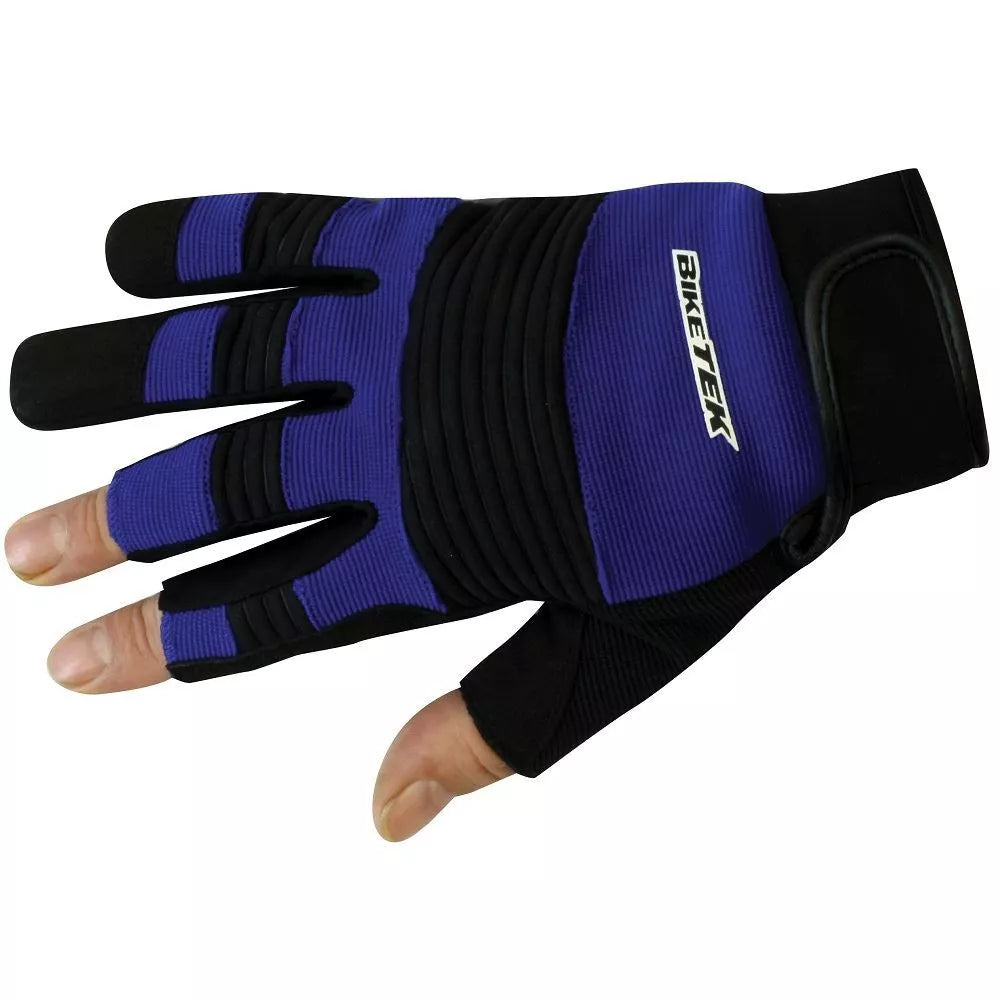 BikeTek Open-Finger Mechanics Gloves Blue  - FREE UK Shipping, FREE 365 Day Returns | Moto Central