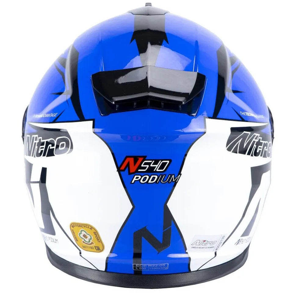 Nitro N540 DVS Podium Full Face Helmet Gloss White / Black / Blue - FREE UK Shipping, FREE 365 Day Returns | Moto Central