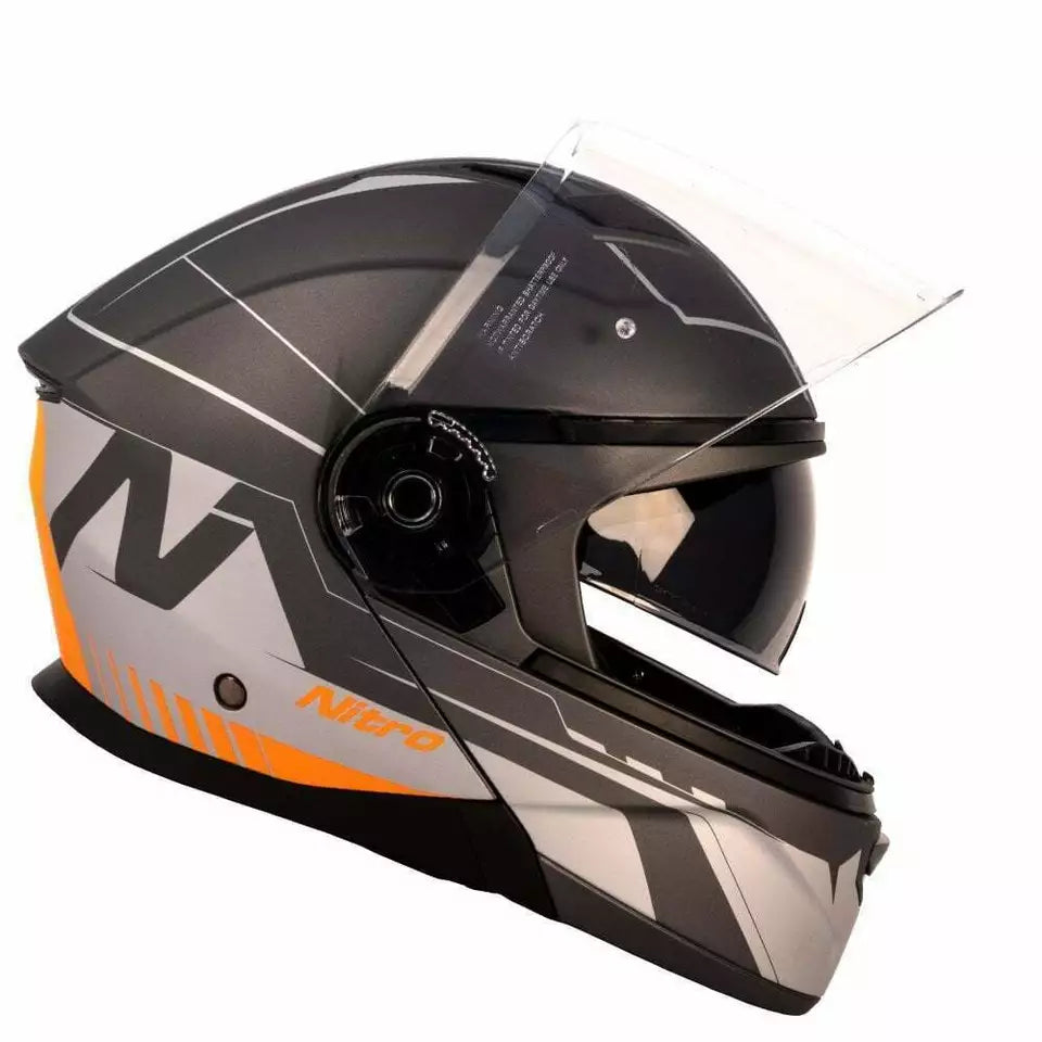 Nitro F350 Analog Flip Up Helmet Satin Gunmetal / Light Grey / Fluo Orange - FREE UK Shipping, FREE 365 Day Returns | Moto Central