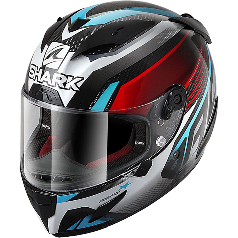 Shark Race R Pro Carbon Full Face Helmet Aspy Carbon / Red / Blue - FREE UK Shipping, FREE 365 Day Returns | Moto Central