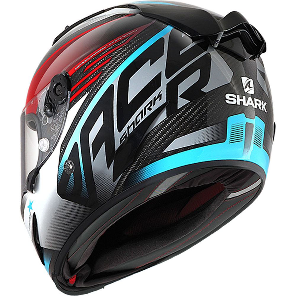 Shark Race R Pro Carbon Full Face Helmet Aspy Carbon / Red / Blue - FREE UK Shipping, FREE 365 Day Returns | Moto Central