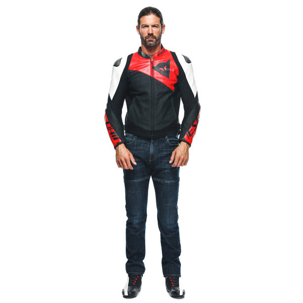 Dainese Sportiva Leather Jacket Matt Black / Lava Red / White