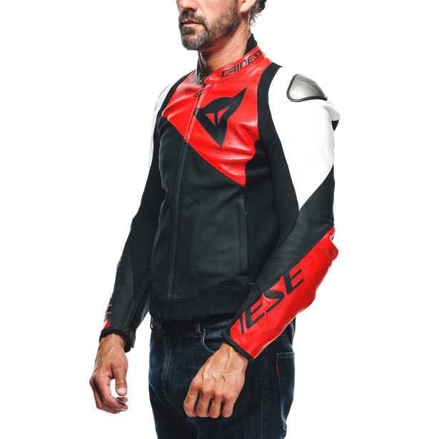 Dainese Sportiva Leather Jacket Matt Black / Lava Red / White