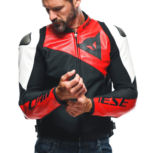 Dainese Sportiva Leather Jacket Matt Black / Lava Red / White