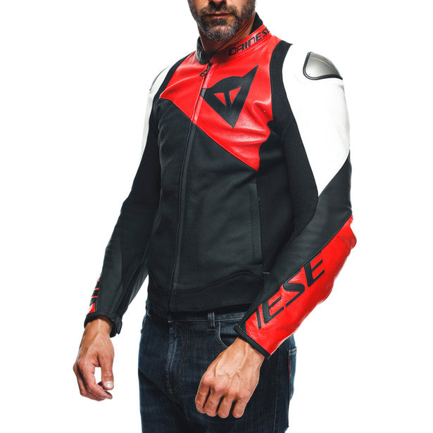 Dainese Sportiva Leather Jacket Matt Black / Lava Red / White