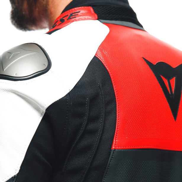 Dainese Sportiva Leather Jacket Matt Black / Lava Red / White