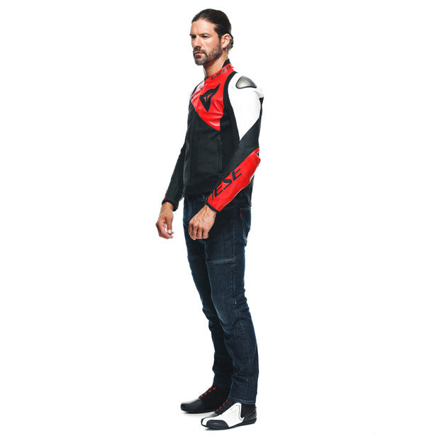 Dainese Sportiva Leather Jacket Matt Black / Lava Red / White