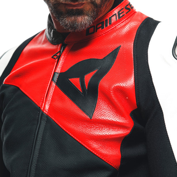 Dainese Sportiva Leather Jacket Matt Black / Lava Red / White