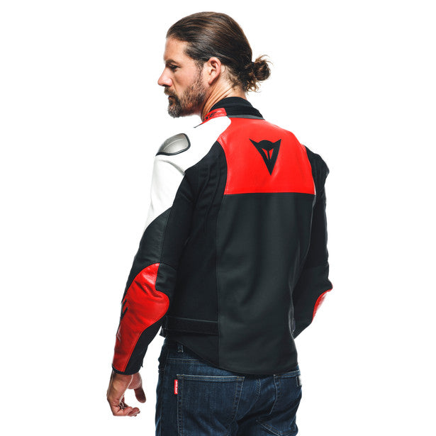 Dainese Sportiva Leather Jacket Matt Black / Lava Red / White