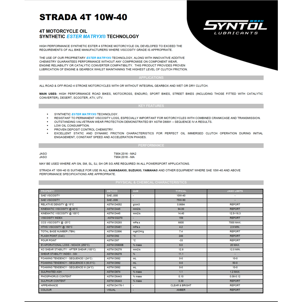 Syntol Strada 4T 10W-40 Synthetic Oil