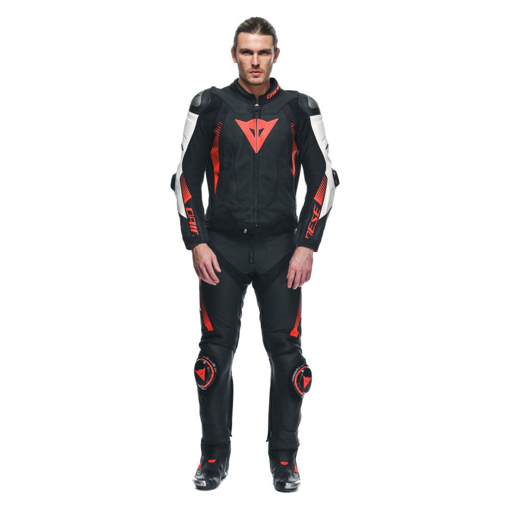 Dainese Super Speed Perforated Leather Trouser Black / White / Fluo Red