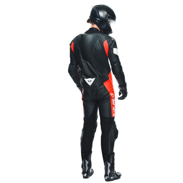 Dainese Tosa One Piece Perforated Leather Suit Black / Fluo Red / White