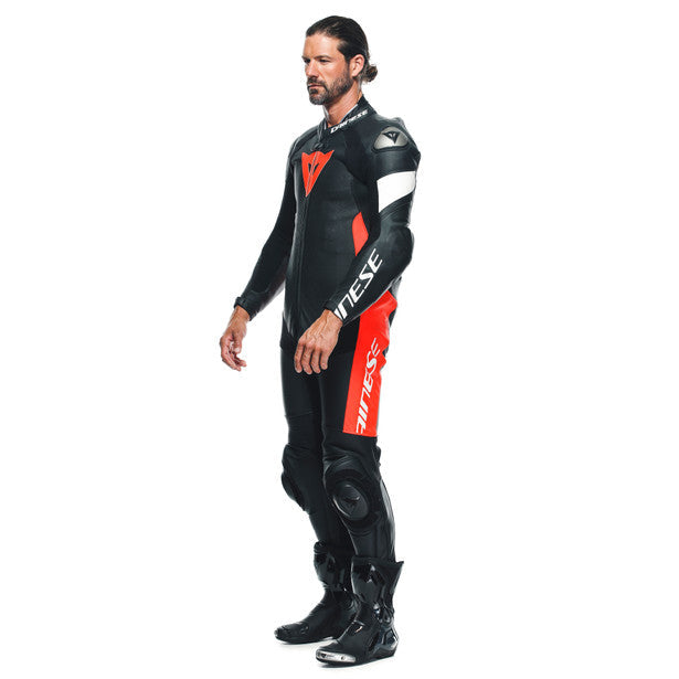 Dainese Tosa One Piece Perforated Leather Suit Black / Fluo Red / White