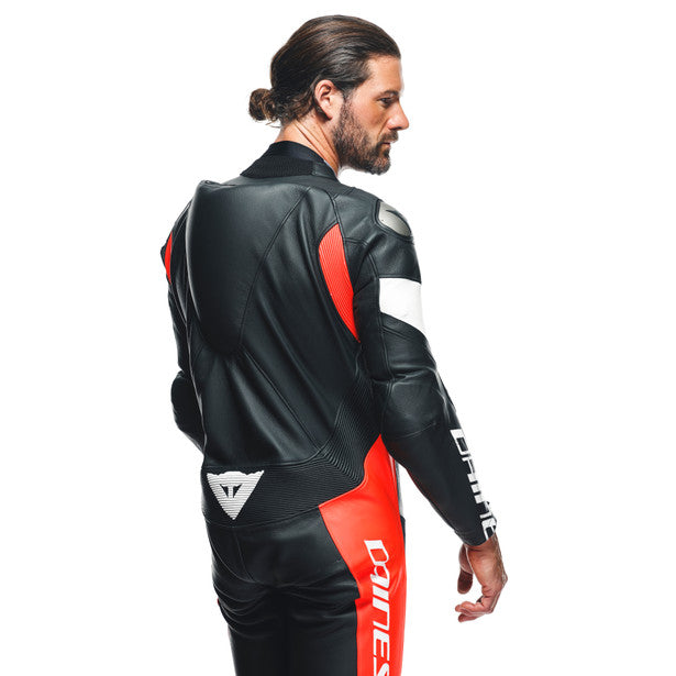 Dainese Tosa One Piece Perforated Leather Suit Black / Fluo Red / White