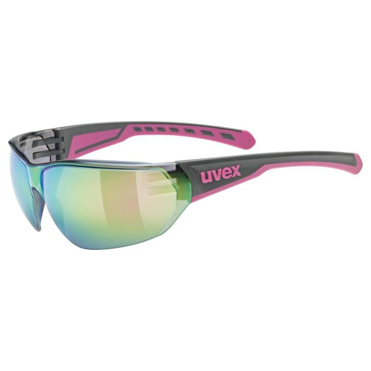 Uvex Equate Sunglasses Grey / Pink With Green Lenses  - FREE UK Shipping, FREE 365 Day Returns | Moto Central